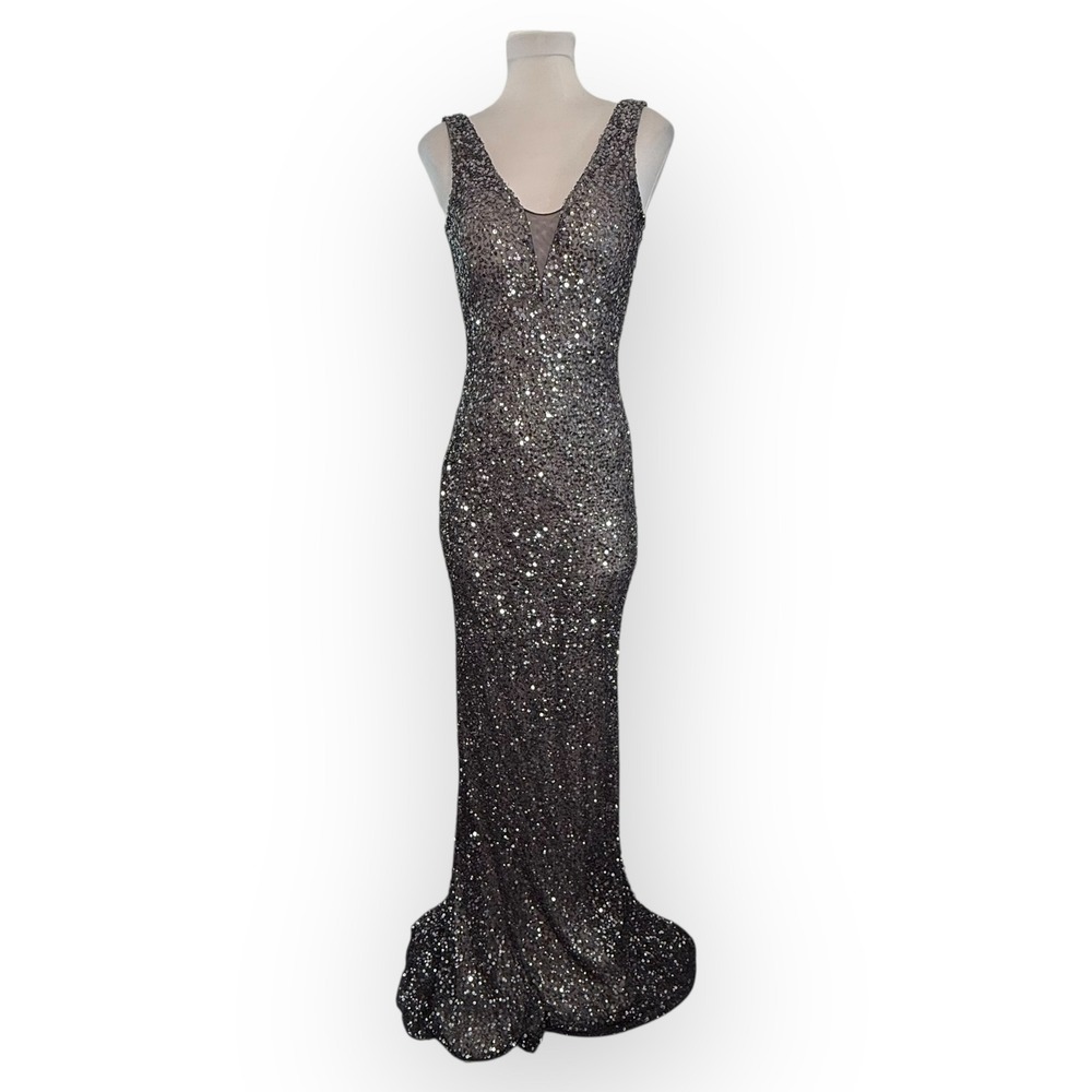 Rene the Label Sequin Gown Formal Dress Evening Cocktail Party Black Gray Size 6